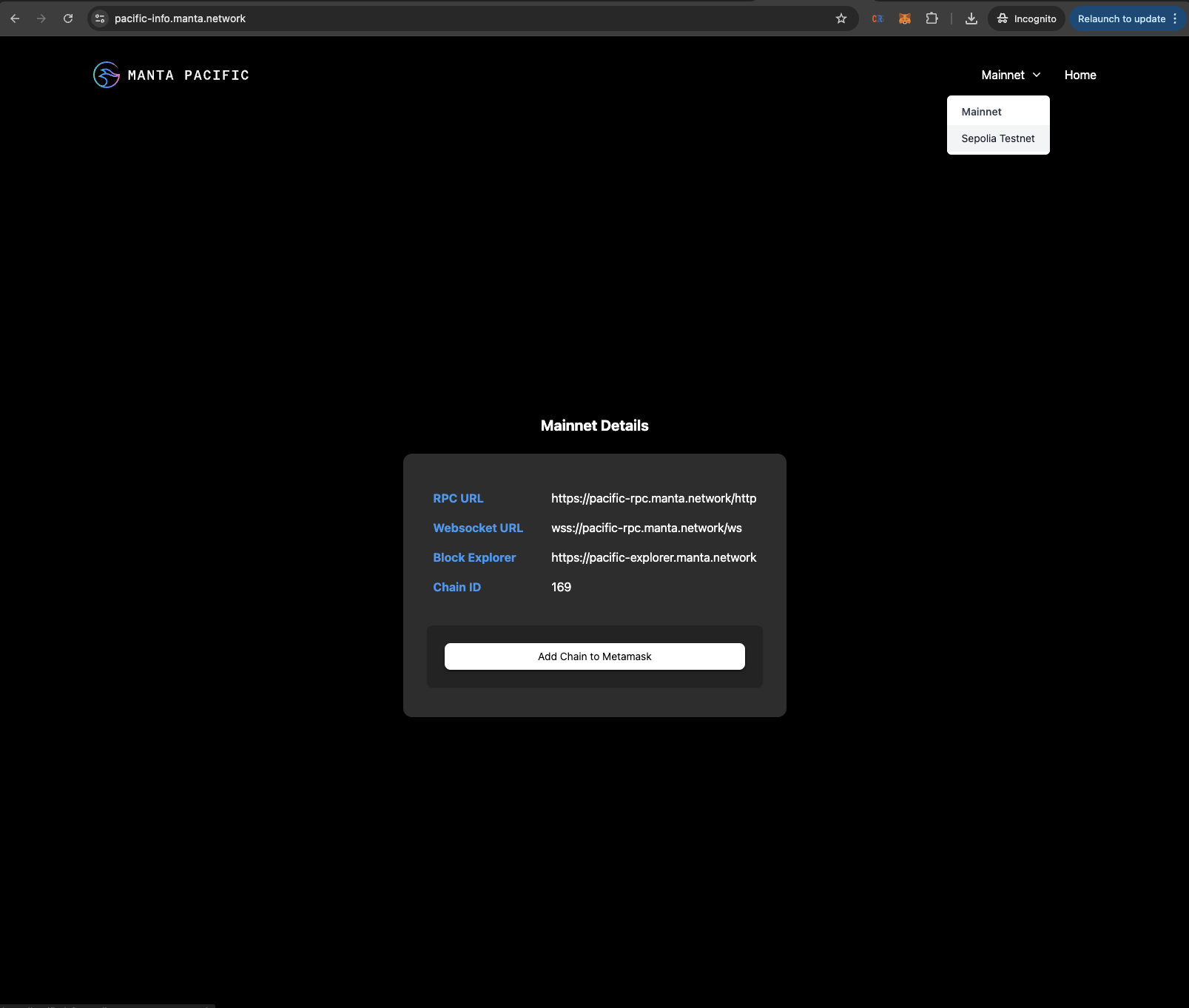 Select Sepolia Testnet