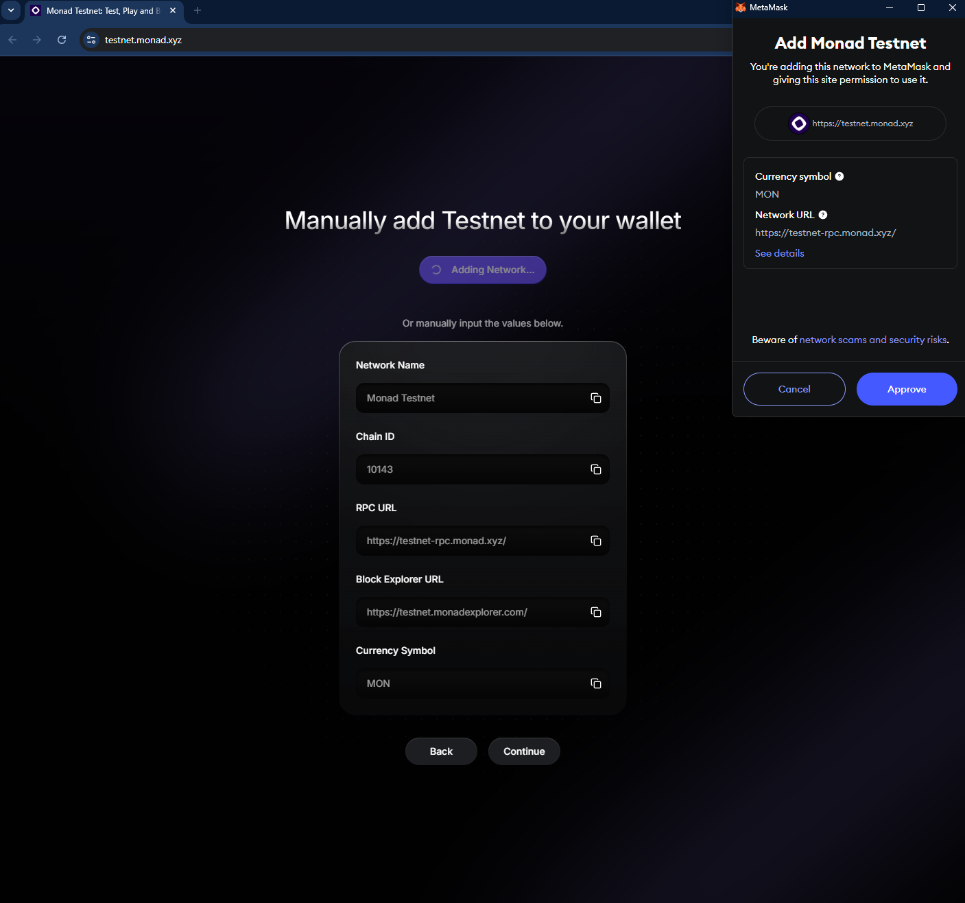 Persetujuan Penambahan Jaringan di MetaMask
